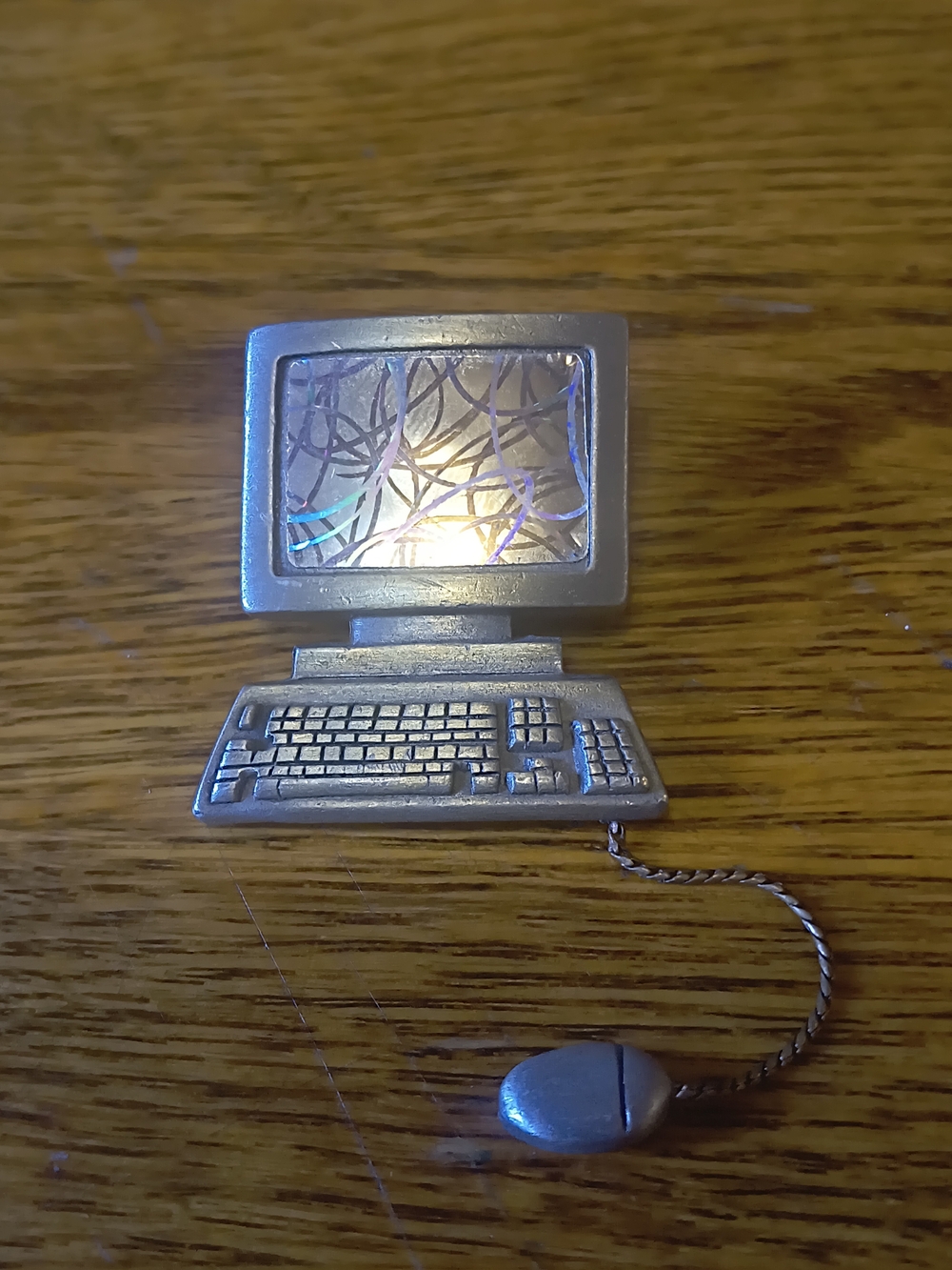 VINTAGE SIGNED  JJ JONETTE COMPUTER with MOUSE PIN BROOCH ~ 1.25"